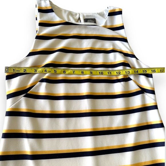 Vince Camuto Sleeveless Shift Dress Navy Stripe Gold Sz 8 - Picture 8 of 10